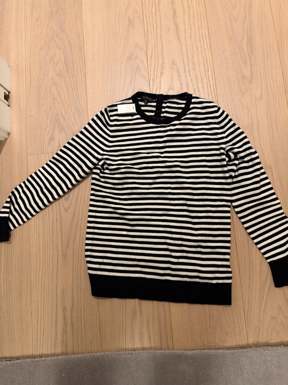 Talbots Black and White Striped Crewneck Sweater